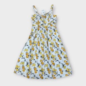 Free‎ Assembly Lemon Print Midi Dress M Sleeveless Peek a Boo Front Smocked Back